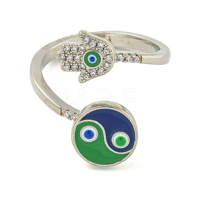 Yin-yang & Hamsa Hand with Evil Eye Enamel Rotatable Cuff Rings for Women RJEW-M016-06P-1