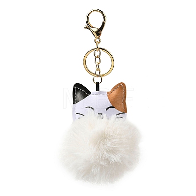 Imitation Rex Rabbit Fur Ball & PU Leather Cat Pendant Keychain X1-KEYC-K018-05KCG-01-1