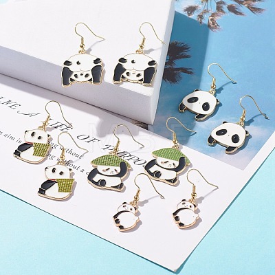 Panda Alloy Enamel Dangle Earrings EJEW-JE04773-1