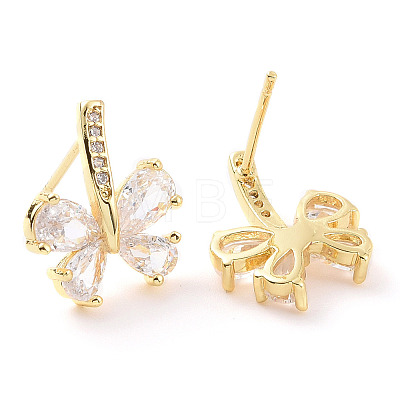 Clear Cubic Zirconia Butterfly Stud Earrings EJEW-F298-05G-1