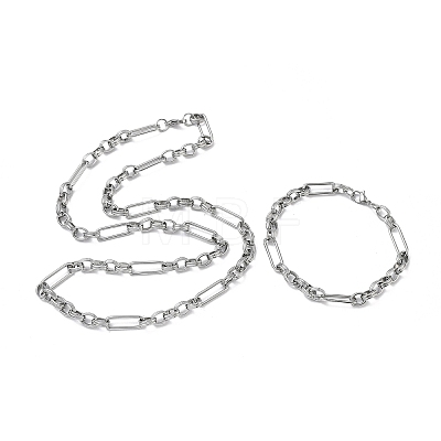 304 Stainless Steel Paperclip & Rolo Chain Necklace and Bracelet Set SJEW-D091-02P-1
