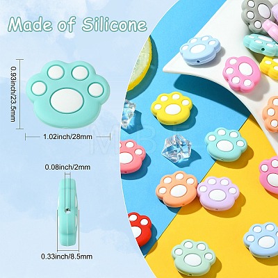 22Pcs 11 Colors Cat Paw Print Food Grade Eco-Friendly Silicone Focal Beads SIL-CJ0001-34-1