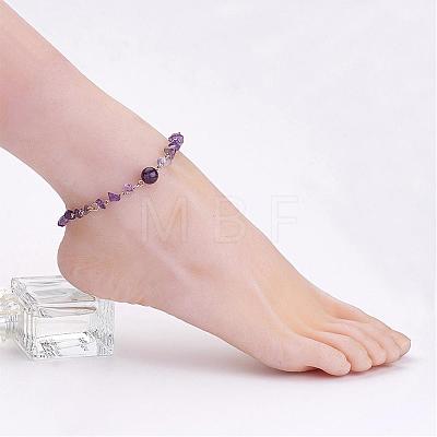 Natural Gemstone Chip Anklets AJEW-AN00177-1