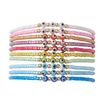 10Pcs 10 Colors Glass Seed Beads Stretch Bracelets BJEW-MZ00323-1