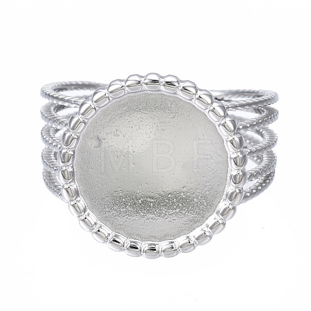 Non-Tarnish 304 Stainless Steel Open Cuff Finger Ring Cabochon Settings STAS-T060-06P-1
