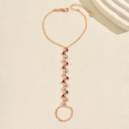 Elegant Brass Pave Clear and Red Cubic Zirconia Leaf Slave Bracelets YE0972-1