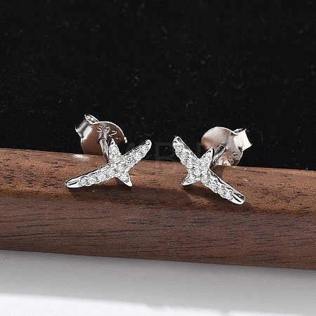 925 Sterling Silver Clear Cubic Zirconia Stud Earrings EJEW-Q032-01D-P-1