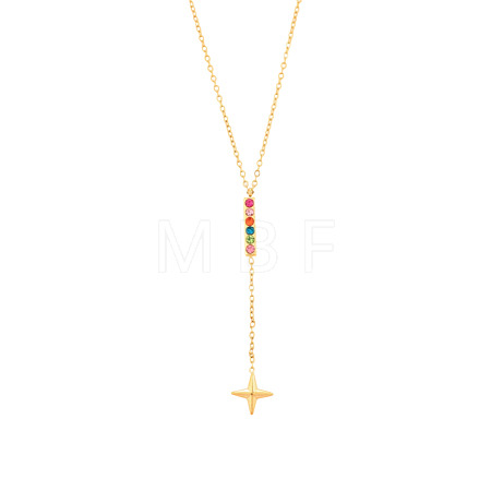 304 Stainless Steel Micro Pave Cubic Zirconia Lariat Necklaces STAS-OY018-27G-1