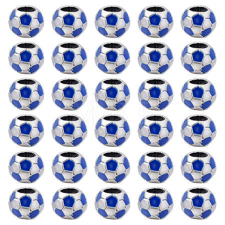 30Pcs Large Hole FootBall/Soccer Ball Alloy Enamel European Beads MPDL-ME0001-06B-1