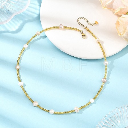 Potato Natural Cultured Freshwater Pearl and Glass Seed Beads Beaded Necklaces NJEW-JN06684-1
