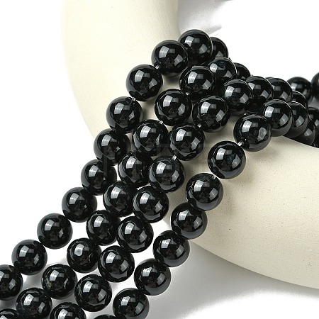 Natural Black Onyx Round Beads Strand G-L087-12mm-01-1