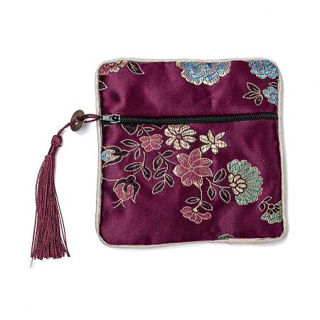 Chinese Brocade Tassel Zipper Jewelry Bag Gift Pouch ABAG-F005-06-1