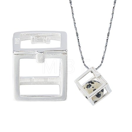 925 Sterling Silver Cube Empty Bead Cage Charms STER-WH0005-62-1