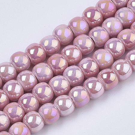 Electroplate Porcelain Beads PORC-N005-04G-1