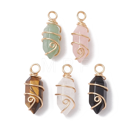 Natural Mixed Stone Copper Wire Wrapped Pointed Pendants PALLOY-JF02677-01-1