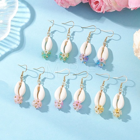 Natural Mixed Cowrie Shell Dangle Earrings EJEW-JE06858-1