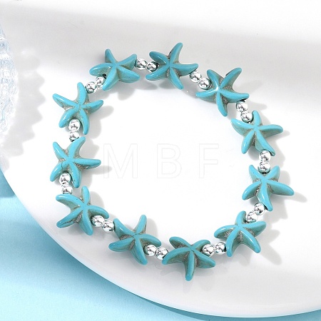 Synthetic Turquoise & Non-magnetic Hematite Beads Stretch Bracelets for Women Men BJEW-JB13726-01-1