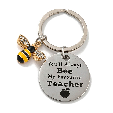 Teacher's Day Gift 201 Stainless Steel Flat Round with Word Keychains KEYC-FS0001-09-1