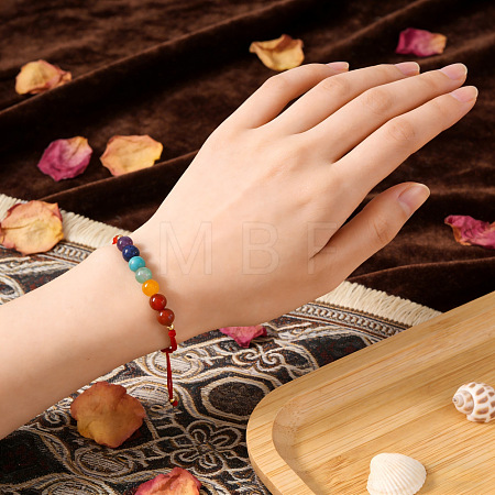 7 Chakra Round Gemstone Braided Bead Adjustable Nylon Cord Bracelets for Daily Wear QK8990-1