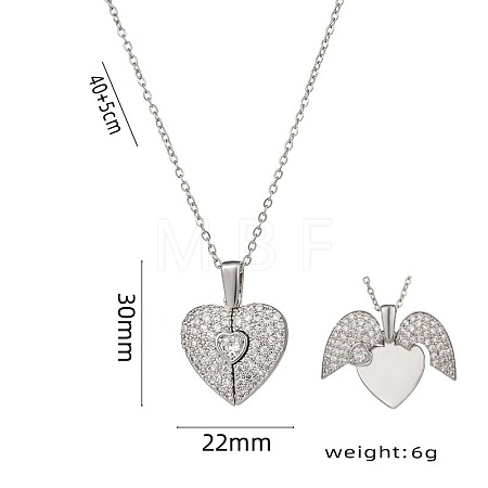 Valentine's Day Brass Micro Pave Clear Cubic Zirconia Heart Locket Pendant 304 Stainless Steel Cable Chain Necklaces for Women WG30B58-02-1