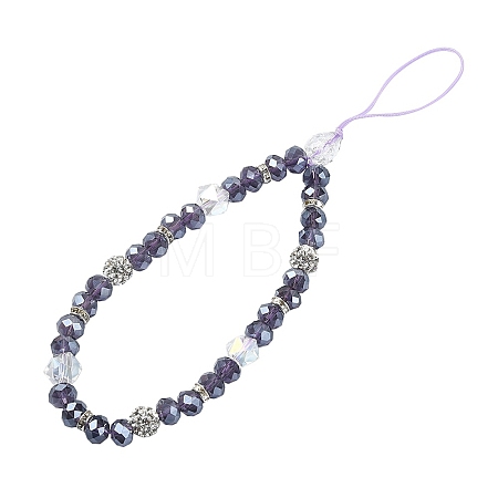 Rondelle Glass & Polymer Clay Rhinestone Beads Phone Hand Strap Chains HJEW-YW0001-05A-1