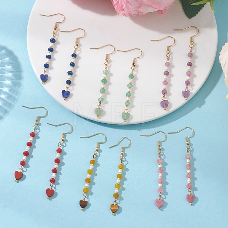 Heart 304 Stainless Steel & Glass Seed Beads Dangle Earrings EJEW-MZ00718-1