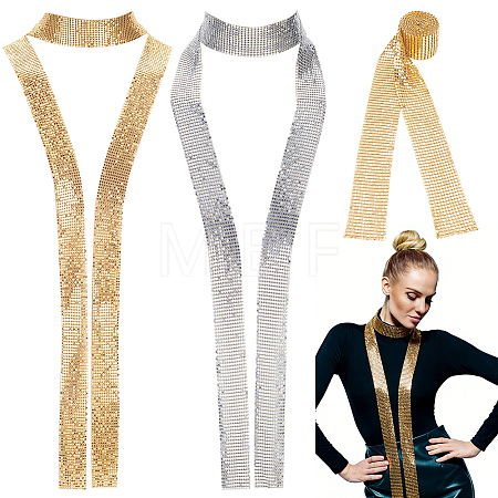 2Pcs 2 Colors Sparkle Aluminum Sequins Neckties for Women NJEW-HY0002-21-1