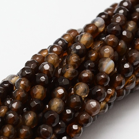 Faceted Natural Agate Round Beads Strands G-E318C-4mm-11-1