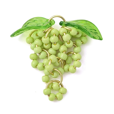 Glass Seed Beads & 304 Stainless Steel Jump Ring Pendants PALLOY-MZ01343-01-1