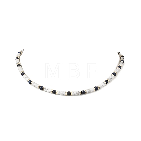 Round Natural Lapis Lazuli & Natural Howlite Heishi Beaded Necklaces NJEW-JN05662-1