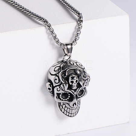 Skull Punk Style 304 Stainless Steel Fashion Pendant Necklaces for Men BV4987-1-1