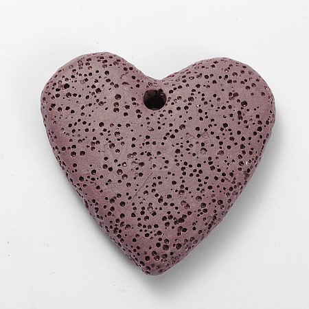 Synthetic Lava Rock Big Flat Heart Pendants G-O025-10A-1