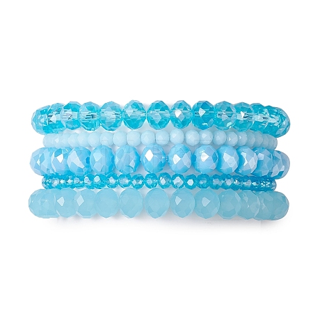 5Pcs 5 Styles Faceted Round Glass Beaded Stretch Bracelet Sets BJEW-JB10423-05-1