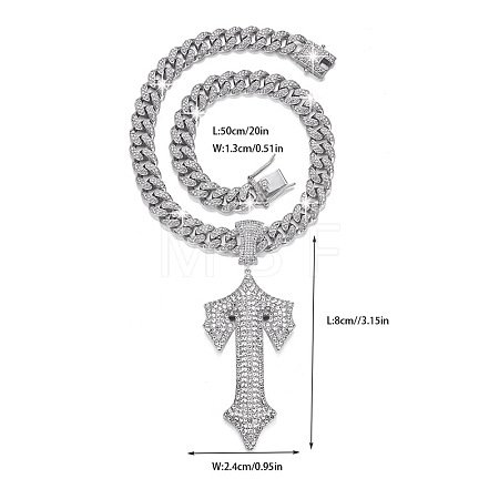 Alloy Full Crystal Rhinestone Letter Pendant Cuban Link Chain Necklaces for Men FS-WGEAD7F-01-1
