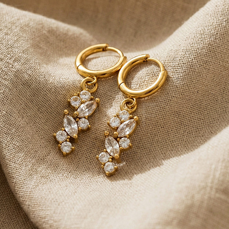 304 Stainless Steel & Clear Cubic Zirconia Hoop Earrings FS-WGFBAB4-01-1