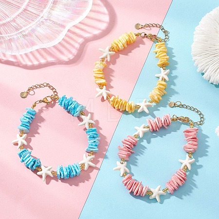 Synthetic Turquoise & Natural Sea Shell Beaded Bracelets for Women BJEW-JB13585-1