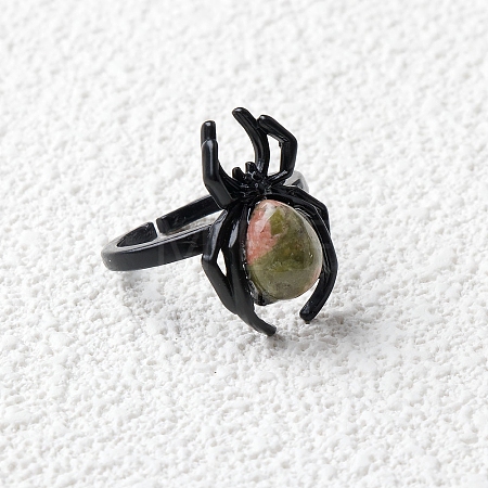 Natural Unakite Spider Open Cuff Rings PW-WGC70E9-26-1