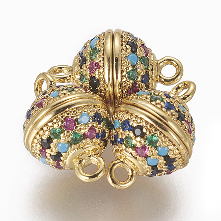 Brass Micro Pave Cubic Zirconia Magnetic Clasps with Loops LS-ZIRC-L082-B-02-G-1