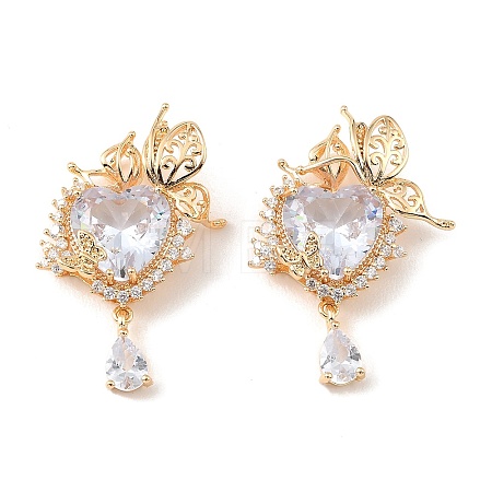 Brass & Clear Cubic Zirconia Pendants KK-G558-04G-1