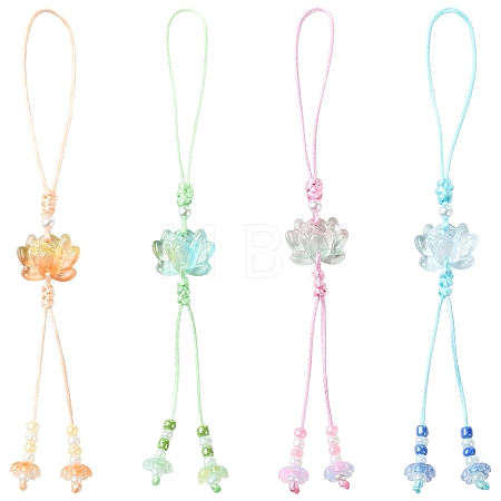 12Pcs 4 Colors Handmade Lampwork with Transparent Glass Bead Pendant Decorations HJEW-YW00464-1
