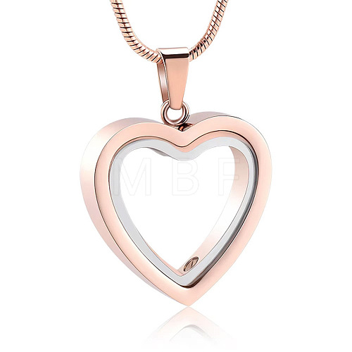 Stainless Steel & Glass Heart Pendant Urn Ashes Necklaces PW-WG26534-04-1