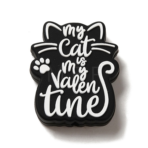 Cat with Word My Cat is My Valentine Silicone Focal Beads SIL-P007-D05-1