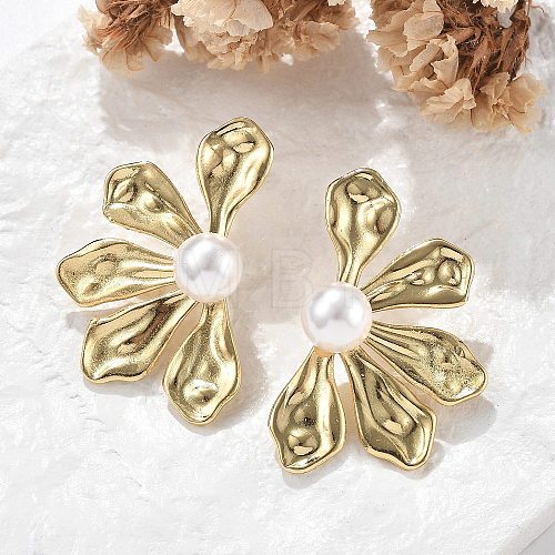 Brass Flower Stud Earrings EJEW-R016-05G-1