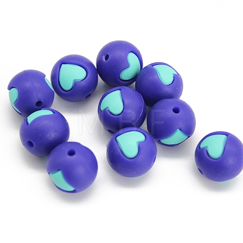 Round with Heart Pattern Food Grade Silicone Beads PW-WG95999-03-1