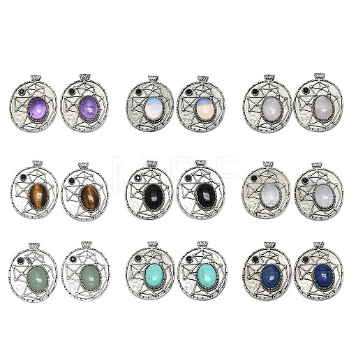 Natural & Synthetic Gemstone Mixed Gemstone Oval Pendants G-Q165-03AS-1