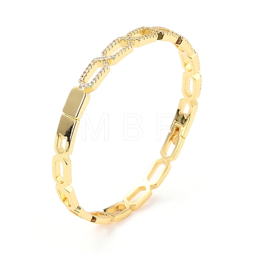 Hollow Octangle Cubic Zirconia Cuff Bangle BJEW-D448-20G-RS-1