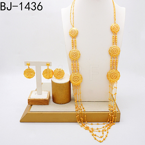 Multi-layer Alloy Pendant Necklacez & Stud Dangle Earrings & Cuff Ringz Sets WGFFF8E-08-1