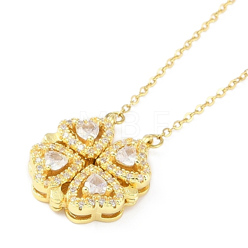 Brass Pave Cubic Zirconia Heart Clover Pendant Necklaces NJEW-K276-01G-03-1