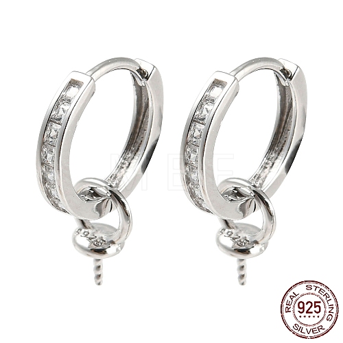 Rhodium Plated 925 Sterling Silver Micro Pave Cubic Zirconia Hoop Earring Findings STER-P051-04P-1