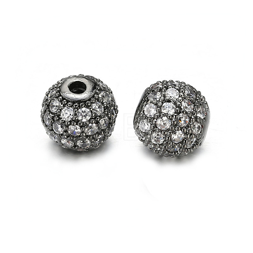 Round Brass Micro Pave Cubic Zirconia Beads ZIRC-N016-01B-8mm-1